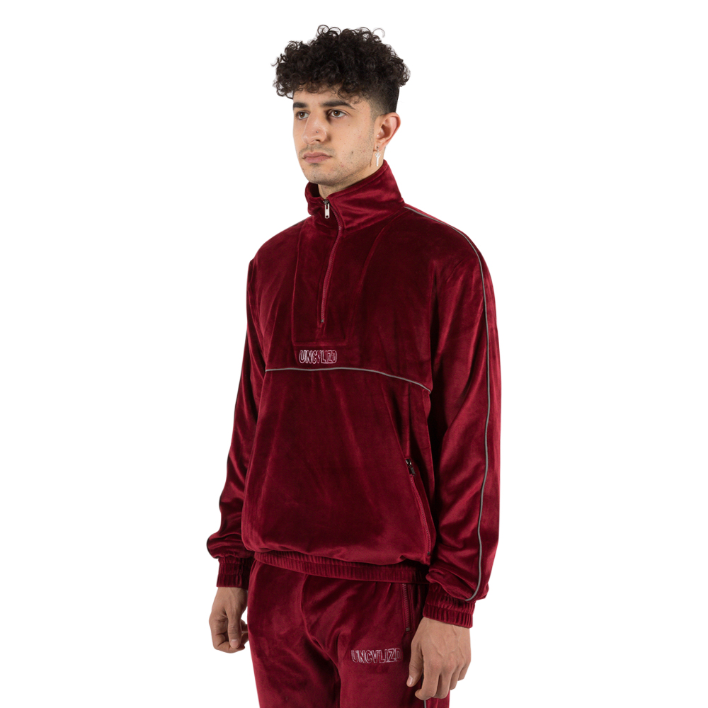 Borgata Quarter Zip Velvet Track Jacket- Burgundy — UNCVLIZD